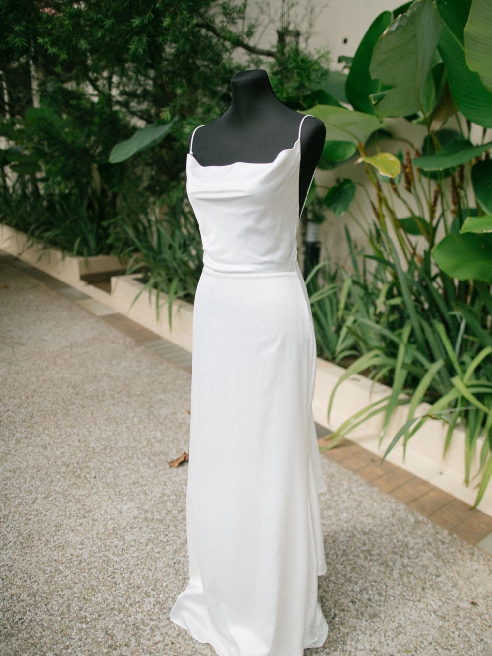 “La Perle” by Calla Blanche White Satin Cowl Neck Wedding Dress
